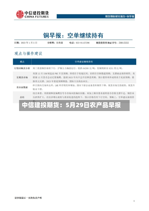 中信建投期货：5月29日农产品早报