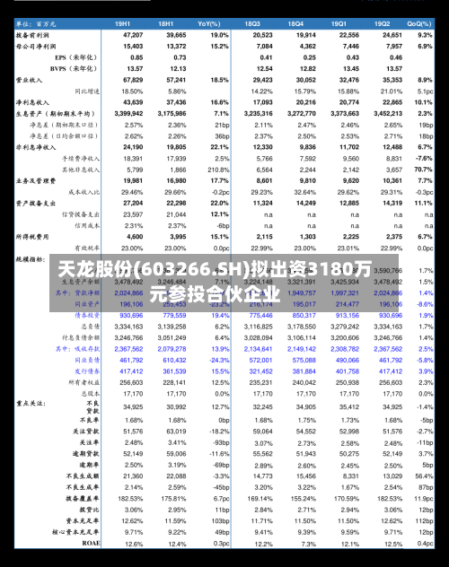 天龙股份(603266.SH)拟出资3180万元参投合伙企业
