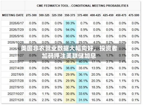 美国非农就业数据大幅向好，投资者加码押注美联储加息