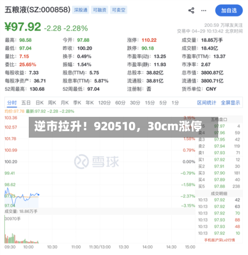 逆市拉升！920510，30cm涨停