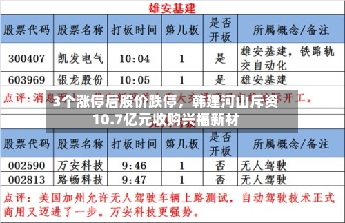 3个涨停后股价跌停，韩建河山斥资10.7亿元收购兴福新材-第3张图片