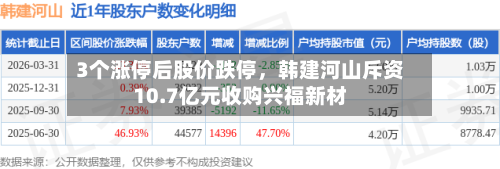 3个涨停后股价跌停，韩建河山斥资10.7亿元收购兴福新材