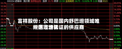 富祥股份：公司是国内舒巴坦领域唯一通过世界规范市场认证的供应商