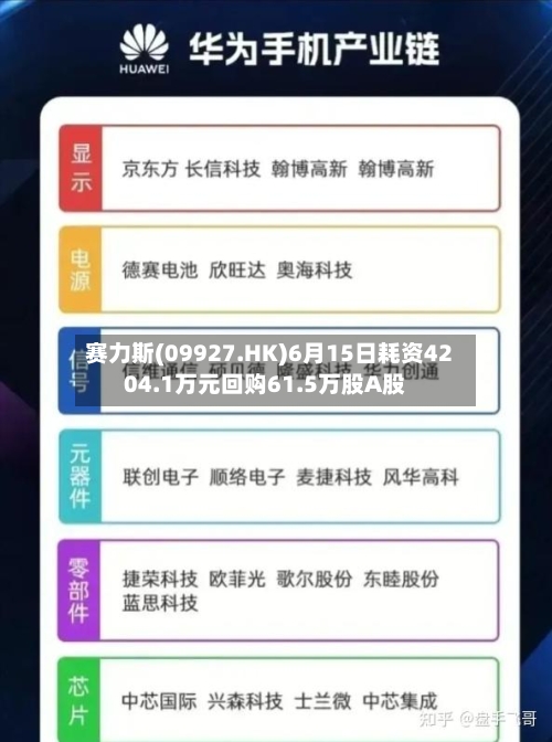 赛力斯(09927.HK)6月15日耗资4204.1万元回购61.5万股A股