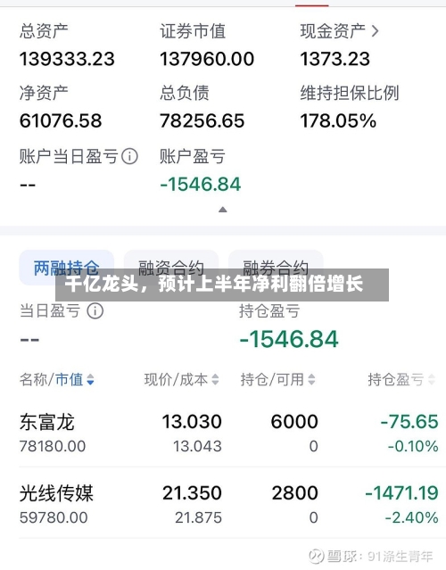 千亿龙头，预计上半年净利翻倍增长
