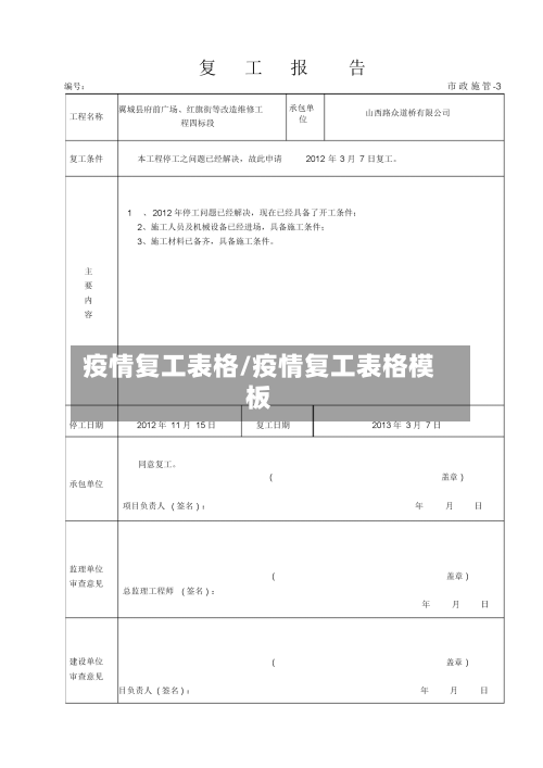 疫情复工表格/疫情复工表格模板