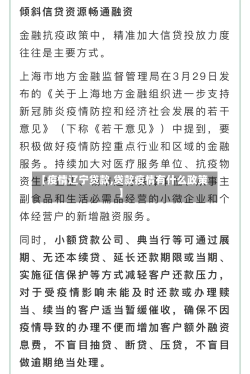 【疫情辽宁贷款,贷款疫情有什么政策】