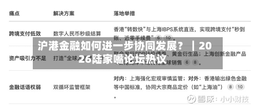 沪港金融如何进一步协同发展？｜2026陆家嘴论坛热议