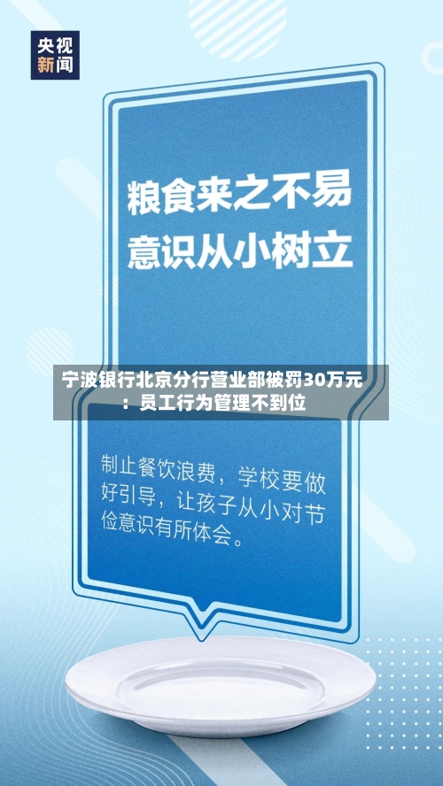 宁波银行北京分行营业部被罚30万元：员工行为管理不到位