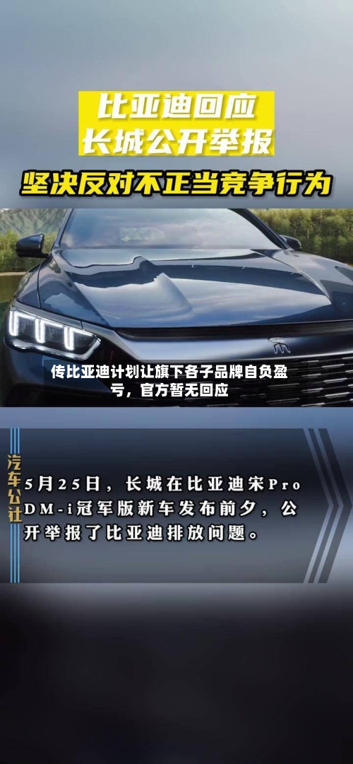 传比亚迪计划让旗下各子品牌自负盈亏，官方暂无回应
