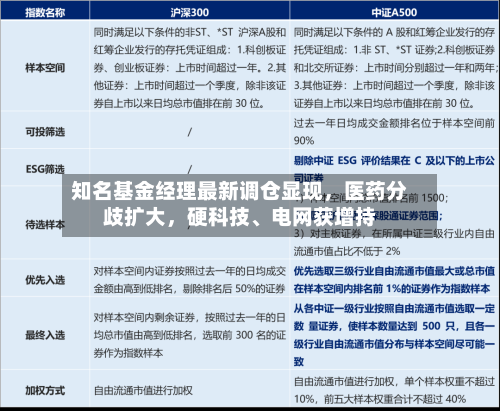 知名基金经理最新调仓显现，医药分歧扩大，硬科技、电网获增持