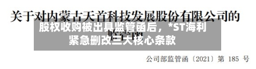 股权收购被出具监管函后，*ST海利紧急删改三大核心条款