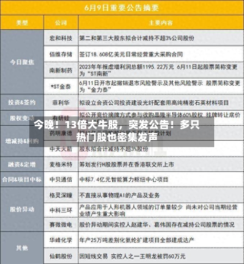 今晚！13倍大牛股，突发公告！多只热门股也密集发声-第2张图片