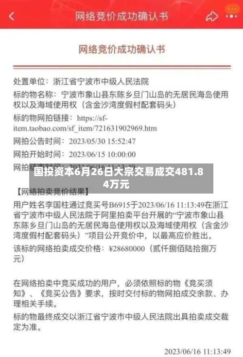 国投资本6月26日大宗交易成交481.84万元