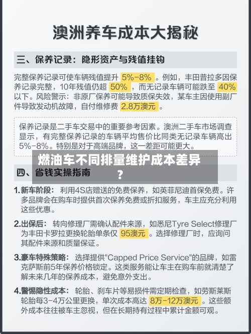 燃油车不同排量维护成本差异？