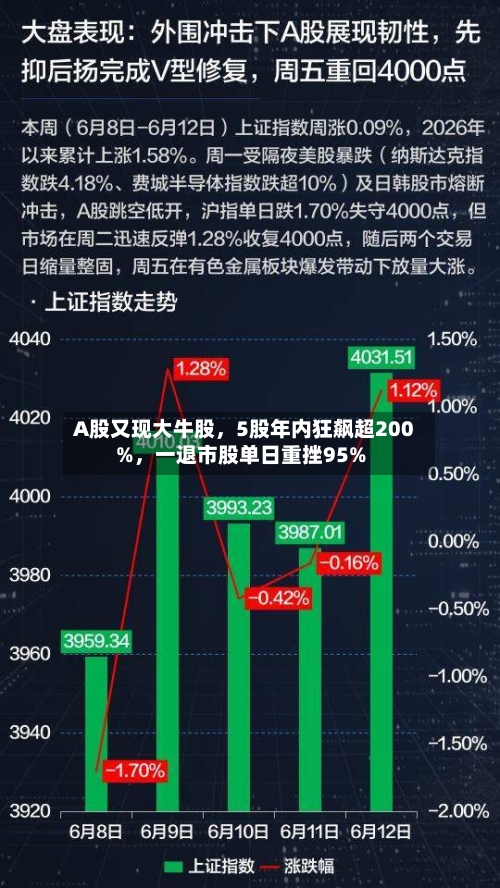 A股又现大牛股，5股年内狂飙超200%，一退市股单日重挫95%