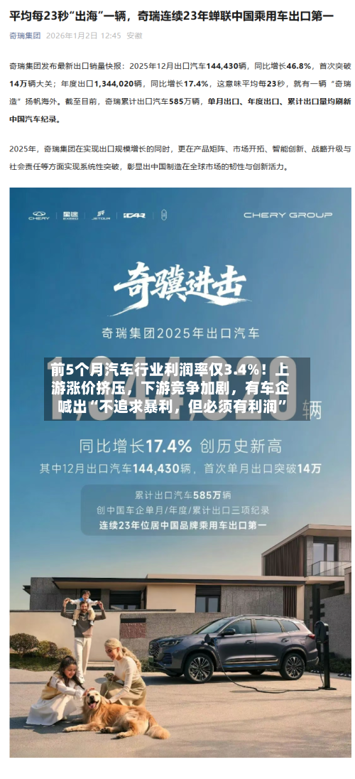 前5个月汽车行业利润率仅3.4%！上游涨价挤压，下游竞争加剧，有车企喊出“不追求暴利，但必须有利润”