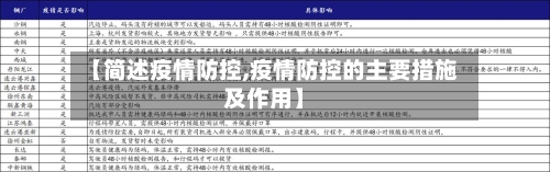 【简述疫情防控,疫情防控的主要措施及作用】