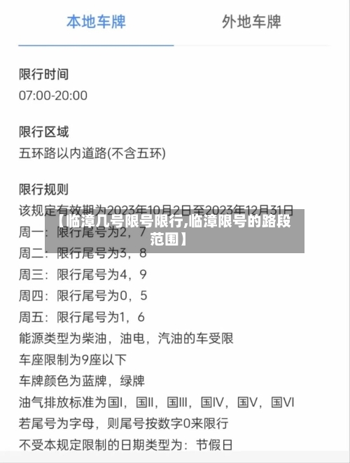 【临漳几号限号限行,临漳限号的路段范围】