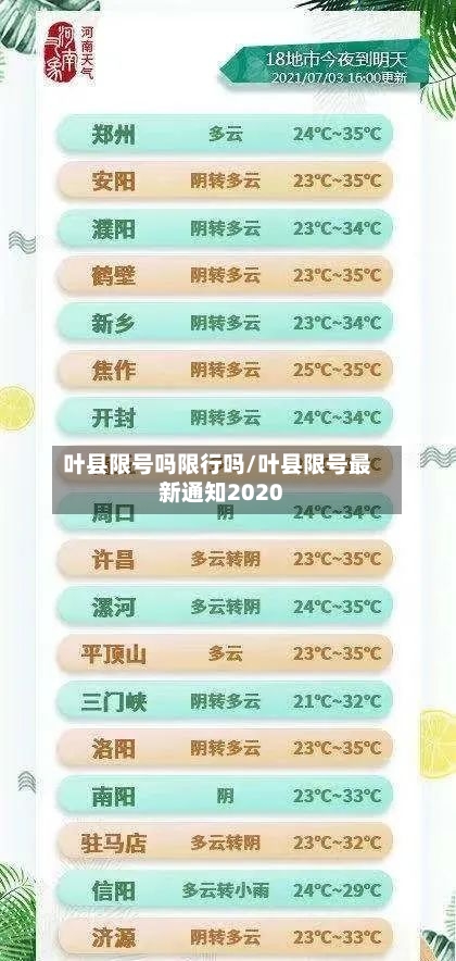 叶县限号吗限行吗/叶县限号最新通知2020