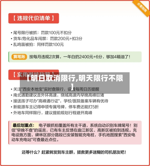 【明日取消限行,明天限行不限】
