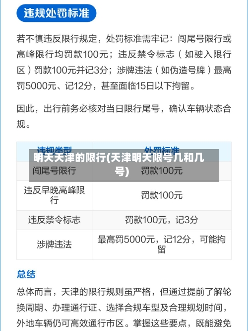 明天天津的限行(天津明天限号几和几号)