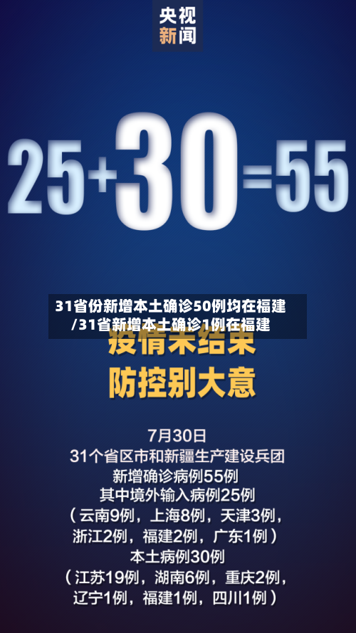 31省份新增本土确诊50例均在福建/31省新增本土确诊1例在福建