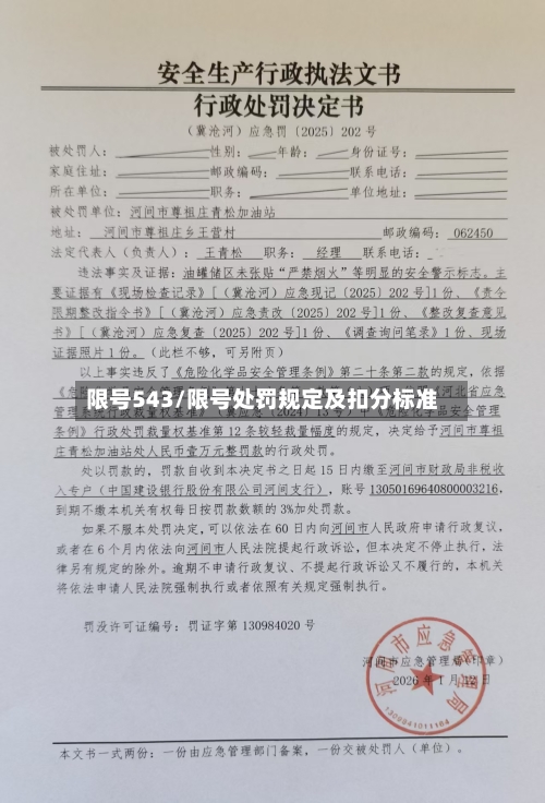限号543/限号处罚规定及扣分标准