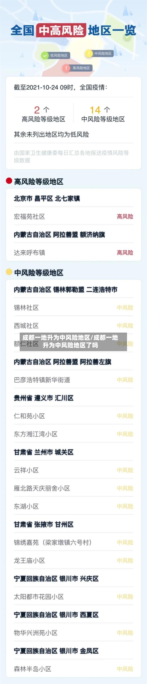 成都一地升为中风险地区/成都一地升为中风险地区了吗