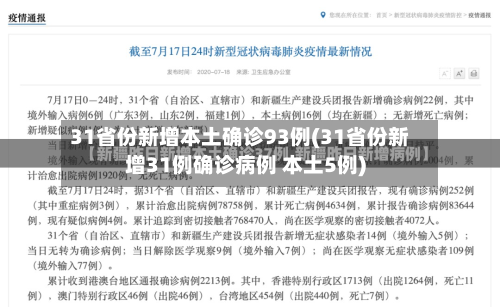 31省份新增本土确诊93例(31省份新增31例确诊病例 本土5例)