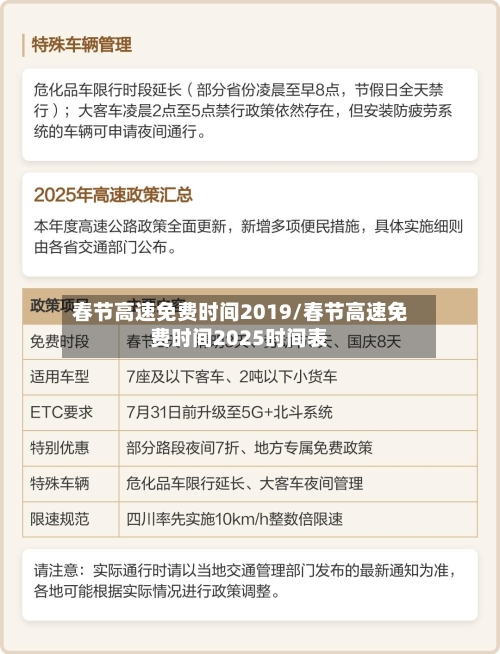 春节高速免费时间2019/春节高速免费时间2025时间表