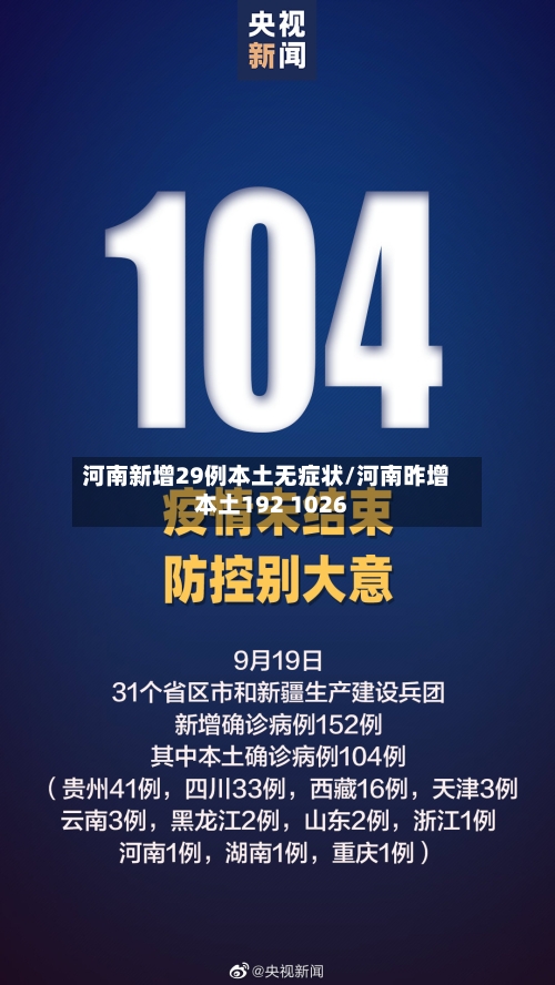 河南新增29例本土无症状/河南昨增本土192 1026