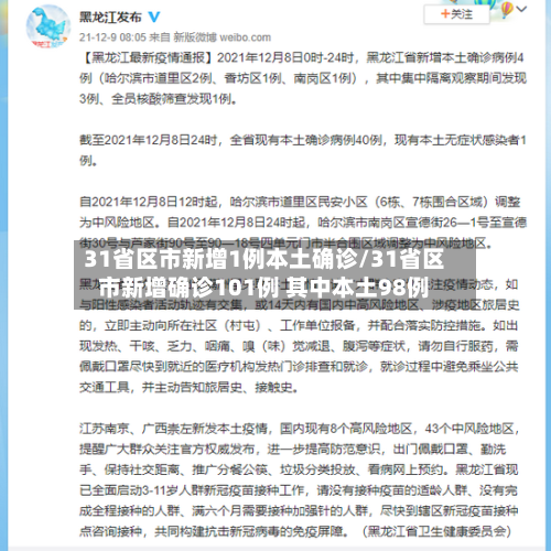 31省区市新增1例本土确诊/31省区市新增确诊101例 其中本土98例