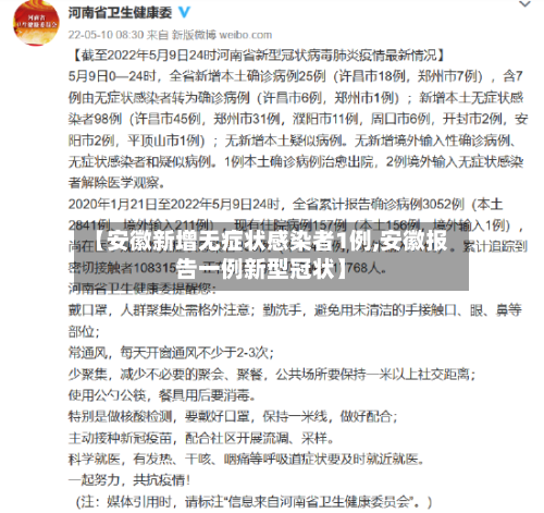 【安徽新增无症状感染者1例,安徽报告一例新型冠状】